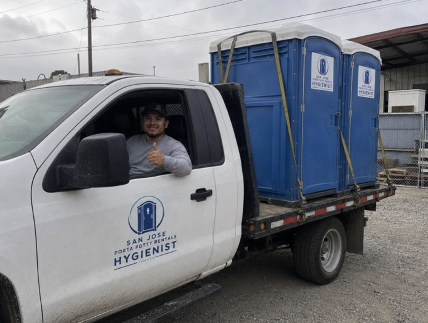 San Jose Porta Potty Rentals Hygienist delivery truck with portable toilets